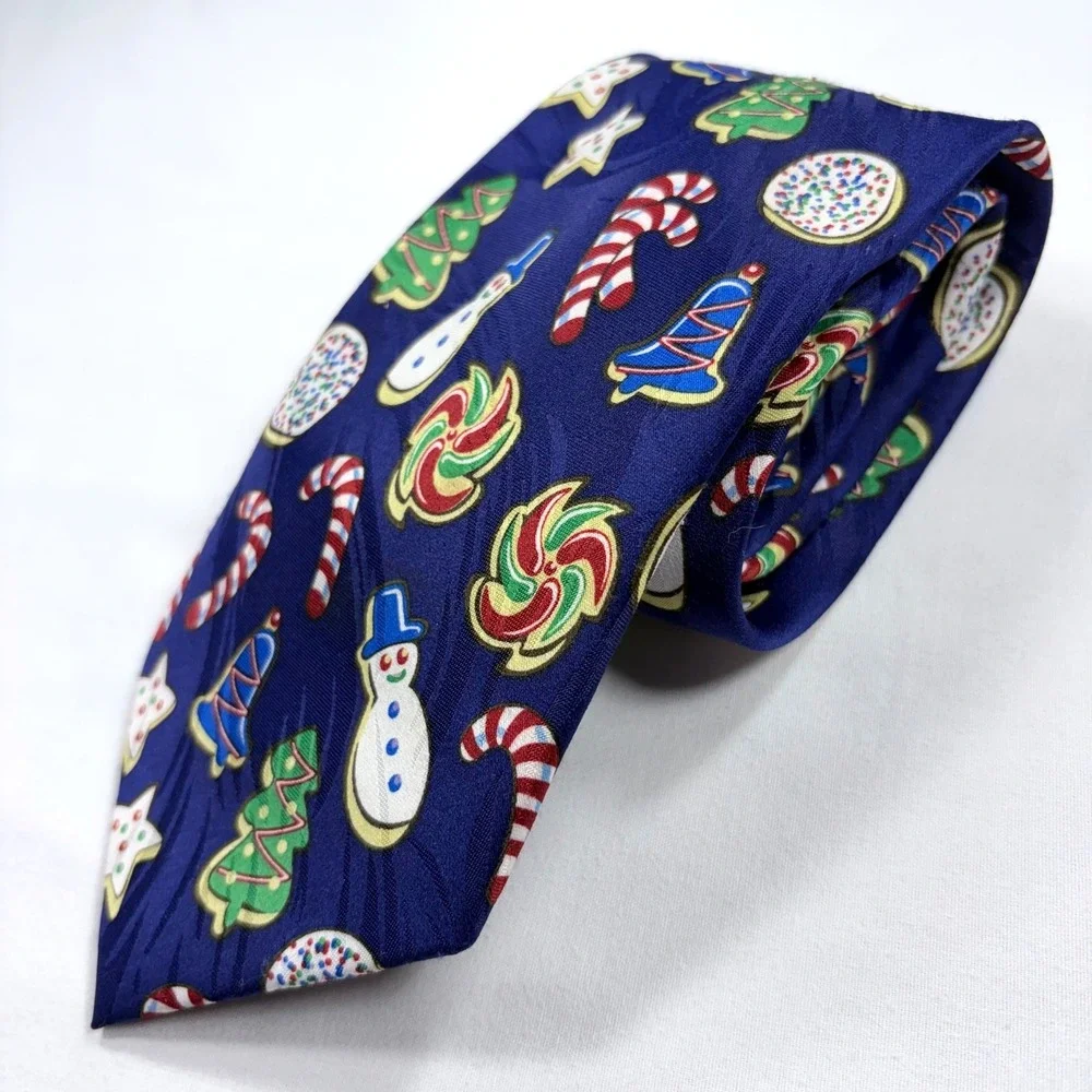 Keith Daniels Christmas Cookie Necktie Navy Blue Sugar Cookies Holiday Tie Candy